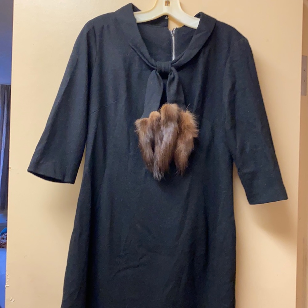 Vintage black dress with fur trim